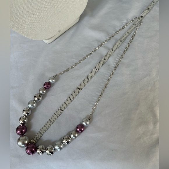 Purple and silver bead longer style statement necklace - Picture 3 of 4